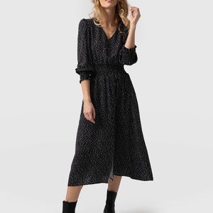 Saint + Sofia Shirred Polka Dot Midi Dress